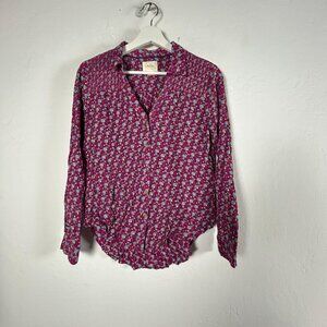 Maeve Anthropologie Womens Amara Printed Blouse Button Up Shirt Size 4 Purple